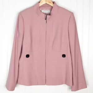 Tahari Jacket Pink Full Zip Button Cuff Lined Mock Neck Petites 10 PINK